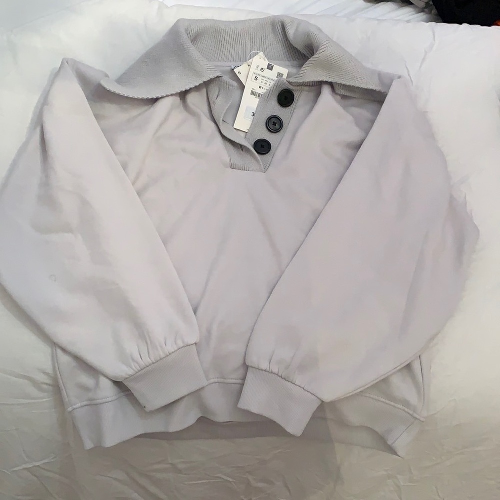 NWT ZARA Ice Gray collared Sweater
